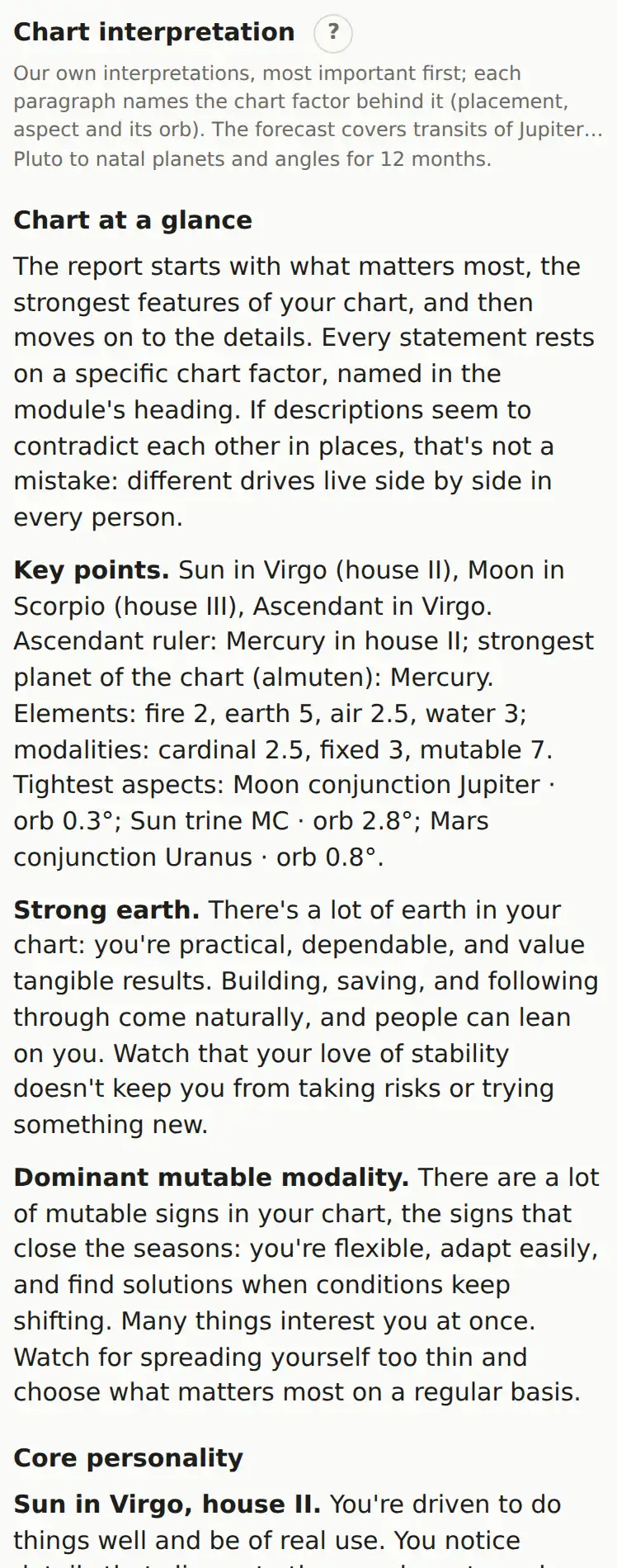 The start of the sample chart's interpretation